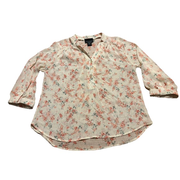 Cynthia Rowley Tops - Cynthia Rowley Women's Sheer Pink Peach Floral Print 3/4 Button Down Shirt Sz M
